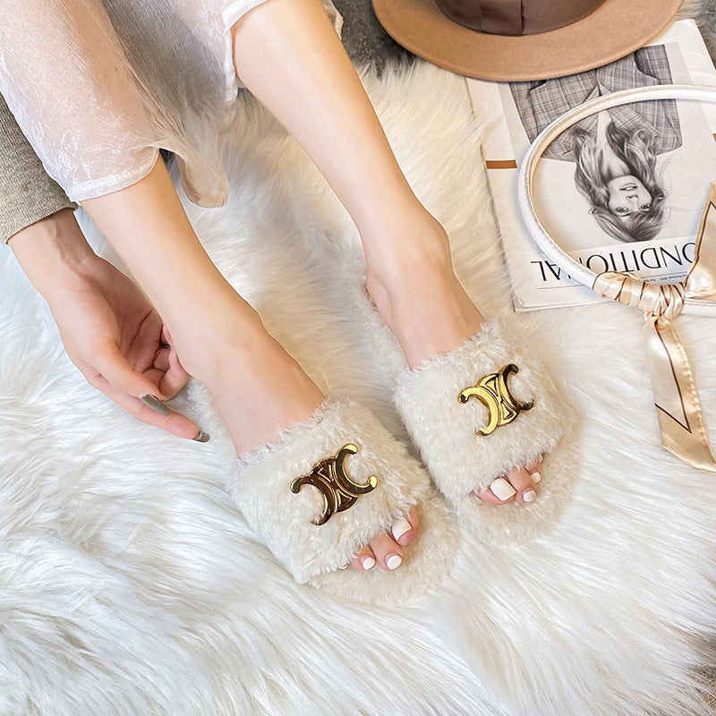 Women'S Plush Slippers For Outer Wear 2023 Fashion All-Match Flat Non-Slip Women'S Plus Size Home Cotton Slippers - Image 1