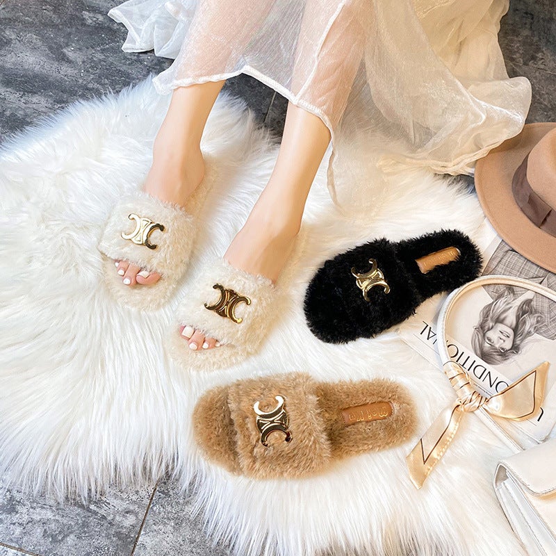 Women'S Plush Slippers For Outer Wear 2023 Fashion All-Match Flat Non-Slip Women'S Plus Size Home Cotton Slippers - Image 3