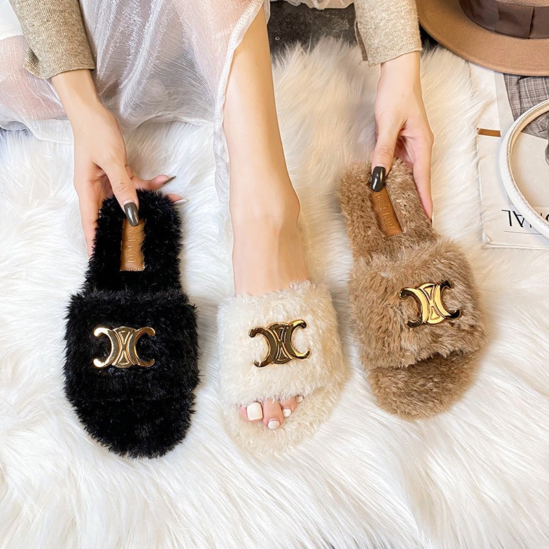 Women'S Plush Slippers For Outer Wear 2023 Fashion All-Match Flat Non-Slip Women'S Plus Size Home Cotton Slippers - Image 5