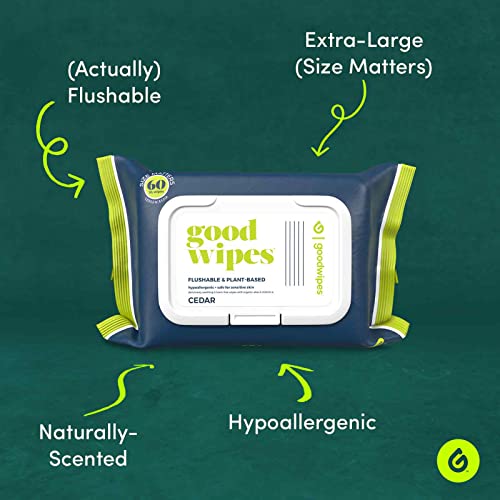 goodwipes Flushable Butt Wipes Made with Vitamin E & Aloe - Soft & Gentle Wet Wipe Dispenser for Home Use, Septic & Sewer Safe - Largest Adult Toilet Towelettes - Cedar, 180 Count (3 Packs) - Image 2