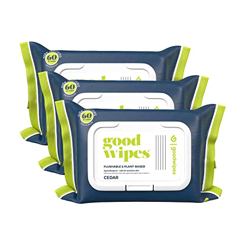 goodwipes Flushable Butt Wipes Made with Vitamin E & Aloe - Soft & Gentle Wet Wipe Dispenser for Home Use, Septic & Sewer Safe - Largest Adult Toilet Towelettes - Cedar, 180 Count (3 Packs) - Image 1