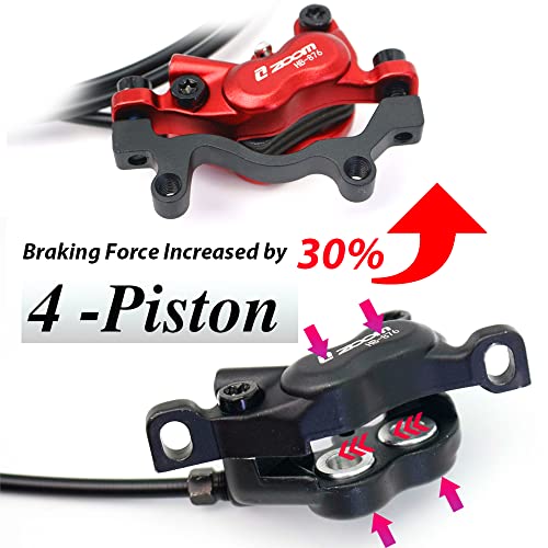 JFOYH zoom HB876 4-Piston Pre-Bled Hydraulic Disc Brake Set for Mountain Bike, Bike Disc Brake Kit with 160mm Rotors, Front and Rear Levers(PM Adapter Included) - Left-Front&Right-Rear - Image 2
