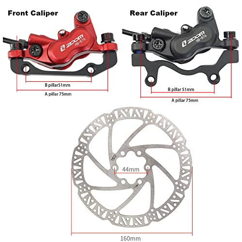 JFOYH zoom HB876 4-Piston Pre-Bled Hydraulic Disc Brake Set for Mountain Bike, Bike Disc Brake Kit with 160mm Rotors, Front and Rear Levers(PM Adapter Included) - Left-Front&Right-Rear - Image 4
