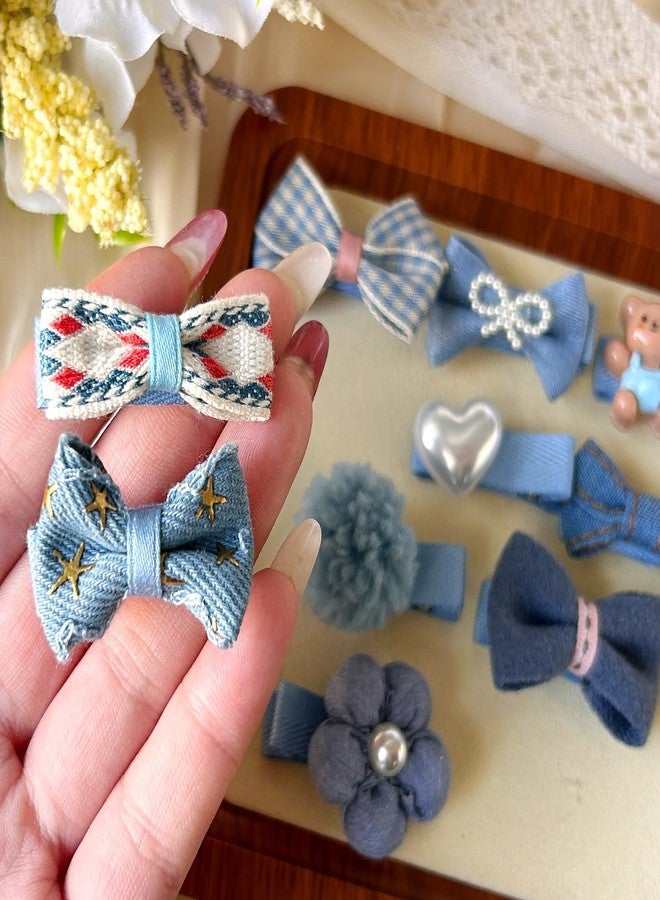 LCiclly Blue Dog Hair Clips and Rubber Bands Small Dog Bows Denim Cute Pet Grooming Accessories Alligator Clips Stay In Hair Barrettes Flower Bear Hairpin Topknot Headdress Yorkie Puppy Maltese Girls Dogs - Image 4