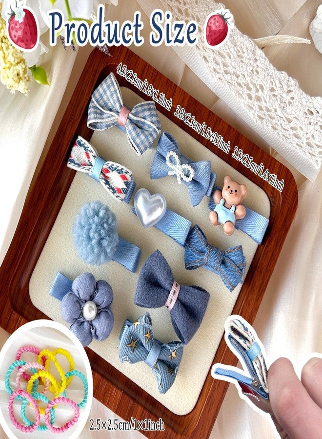 LCiclly Blue Dog Hair Clips and Rubber Bands Small Dog Bows Denim Cute Pet Grooming Accessories Alligator Clips Stay In Hair Barrettes Flower Bear Hairpin Topknot Headdress Yorkie Puppy Maltese Girls Dogs - Image 3
