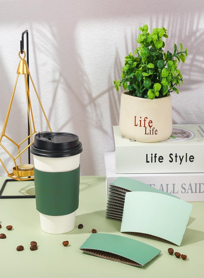 Whaline واهلين 100 قطعة أكمام أكواب القهوة باللون الأخضر المريمي 4 ألوان أخضر متدرج أكمام ورقية مضلعة للمشروبات الساخنة والشوكولاتة الساخنة والمشروبات الباردة، مناسبة لأكواب بقطر 3.5 بوصة - Image 5