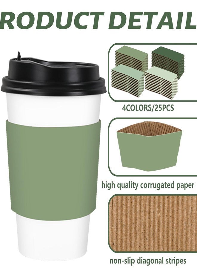 Whaline واهلين 100 قطعة أكمام أكواب القهوة باللون الأخضر المريمي 4 ألوان أخضر متدرج أكمام ورقية مضلعة للمشروبات الساخنة والشوكولاتة الساخنة والمشروبات الباردة، مناسبة لأكواب بقطر 3.5 بوصة - Image 3