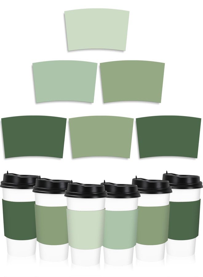 Whaline واهلين 100 قطعة أكمام أكواب القهوة باللون الأخضر المريمي 4 ألوان أخضر متدرج أكمام ورقية مضلعة للمشروبات الساخنة والشوكولاتة الساخنة والمشروبات الباردة، مناسبة لأكواب بقطر 3.5 بوصة - Image 1