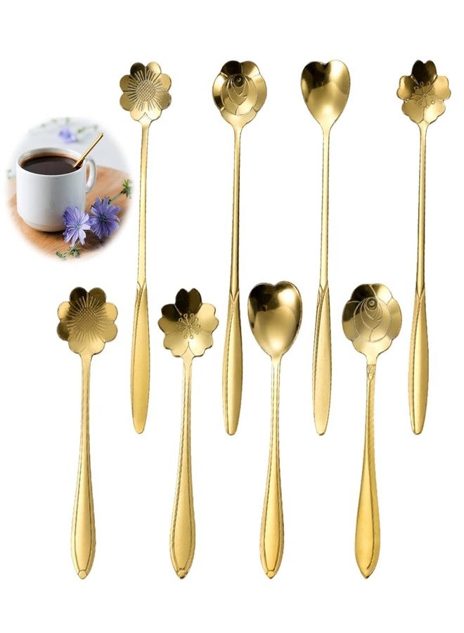 KITDAO KITCHENDAO Stainless Steel Golden Coffee Spoon Set,Flower Shape Spoons, Dessert/Cutlery/Tableware Set with Package Bag for Kitchen, Tea & Gifting (Golden) (4) - Image 3