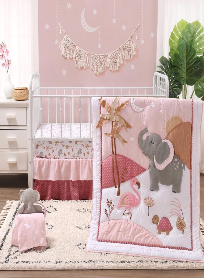 The Peanut Shell The Peanutshell 4 Piece Organic Cotton Baby Crib Bedding Set for Girls - Newborn, Infant & Toddler Nursery Bed Set Decor with Two Crib Sheets, Dust Ruffle Comforter - Safari Oasis - Image 1