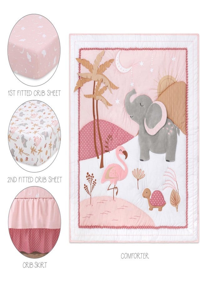 The Peanut Shell The Peanutshell 4 Piece Organic Cotton Baby Crib Bedding Set for Girls - Newborn, Infant & Toddler Nursery Bed Set Decor with Two Crib Sheets, Dust Ruffle Comforter - Safari Oasis - Image 2