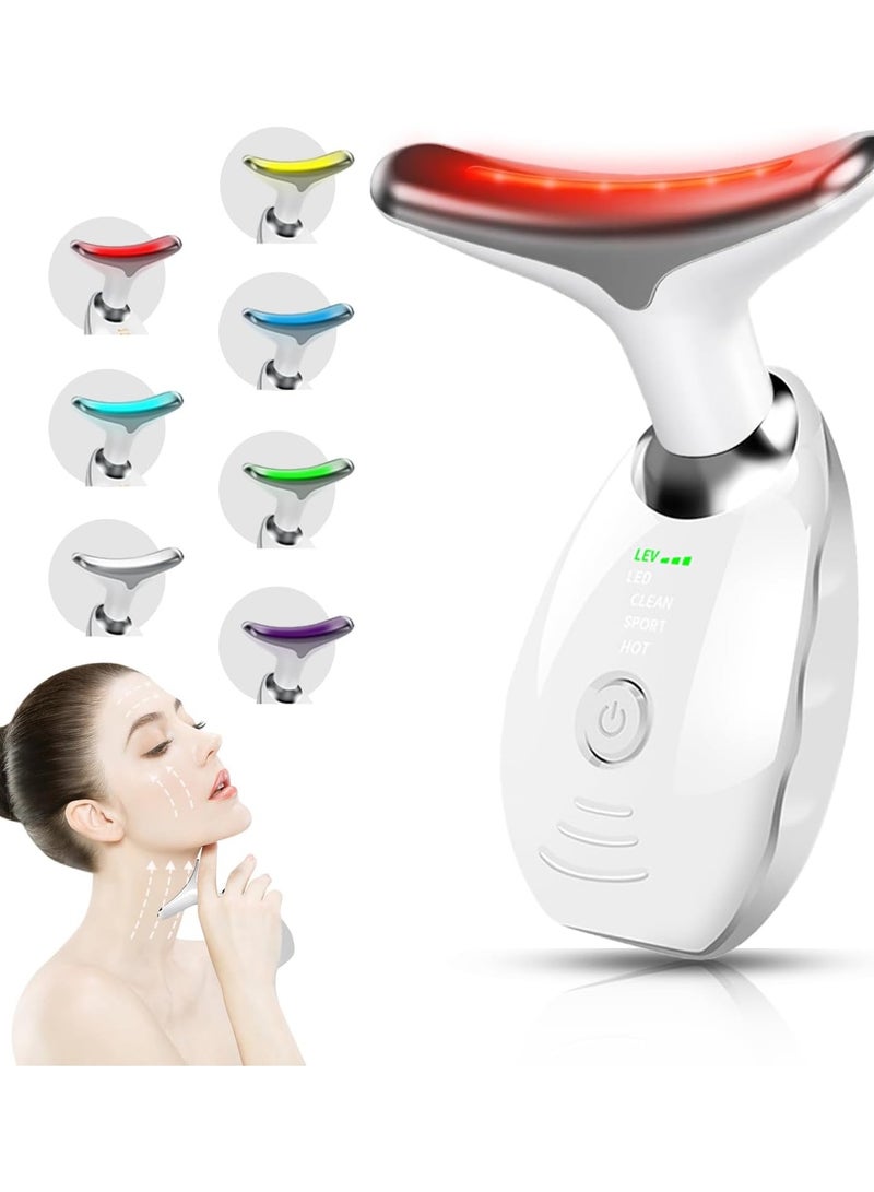 Generic Neck Face Massager, 7 Color Face Neck Massager for Skin Care, Multifunctional Facial Massager Tool with Non-Slip Design, White  - Image 1
