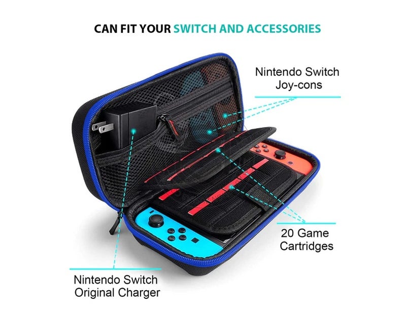 ZUSLAB Nintendo Switch OLED / Switch / Switch Lite Carry Case, Protective Carrying Hard Shell Pouch Case Storage Game Cartridge Bag - Blue - Image 2