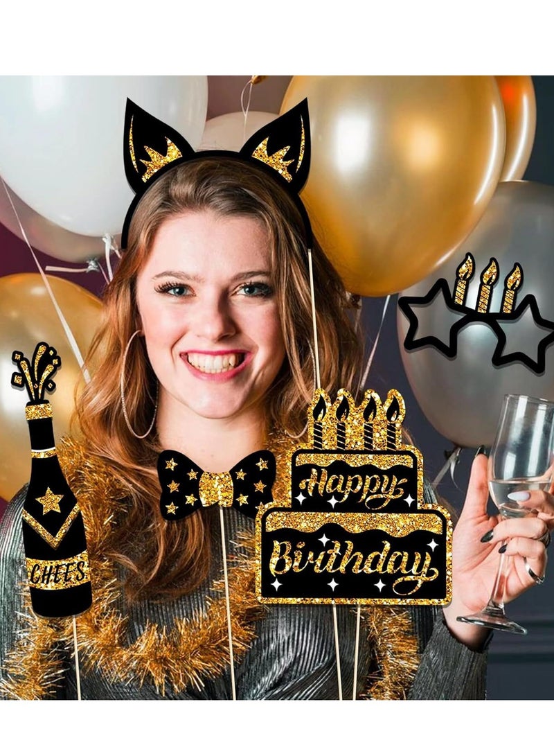 38-Piece Birthday Party Photo Booth Prop Kit in Black and Gold - Includes Hats, Mustaches, Glasses, Crowns, & Cake Toppers for Adults and Kids - Selfie Props for Birthdays, Weddings, Graduations & Celebrations. - Image 5
