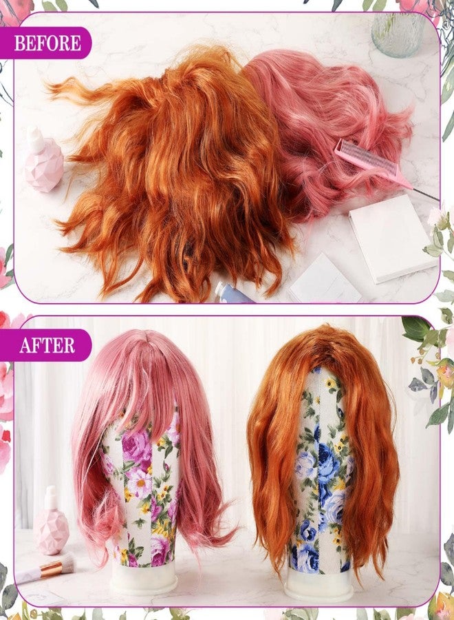 DoubleFill رؤوس مانيكان مزدوجة القطع من DoubleFill للشعر المستعار - رؤوس شعر مستعار من القماش مقاس 22 بوصة مع دبابيس تثبيت وحاملين بمشبك على شكل حرف C لصنع وعرض الشعر المستعار الدانتيل (زهري) - Image 5