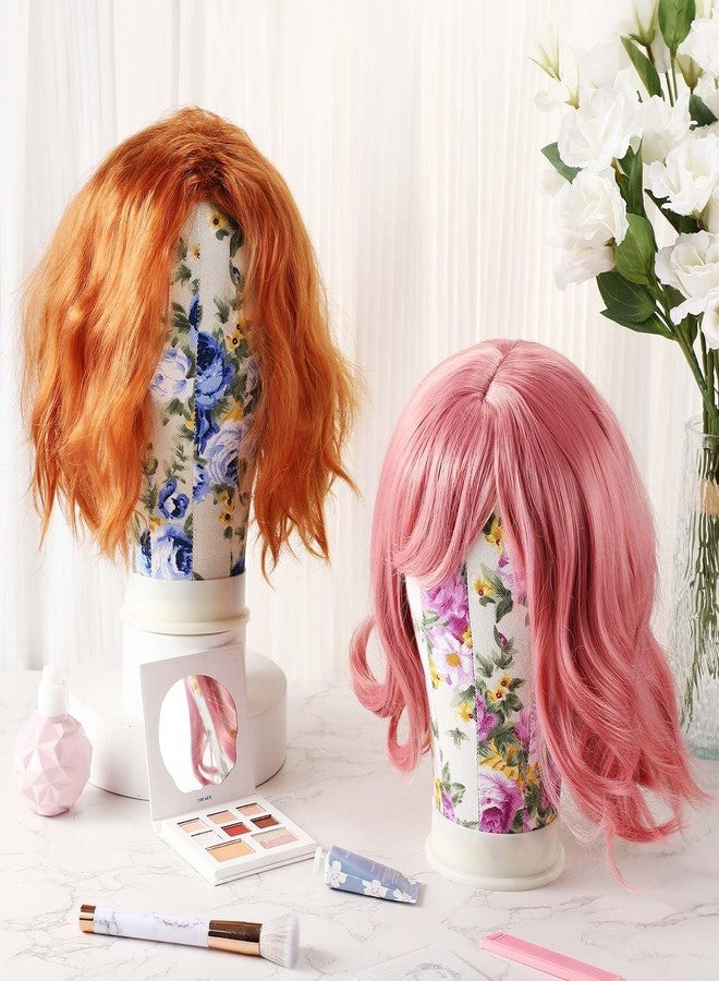 DoubleFill رؤوس مانيكان مزدوجة القطع من DoubleFill للشعر المستعار - رؤوس شعر مستعار من القماش مقاس 22 بوصة مع دبابيس تثبيت وحاملين بمشبك على شكل حرف C لصنع وعرض الشعر المستعار الدانتيل (زهري) - Image 2