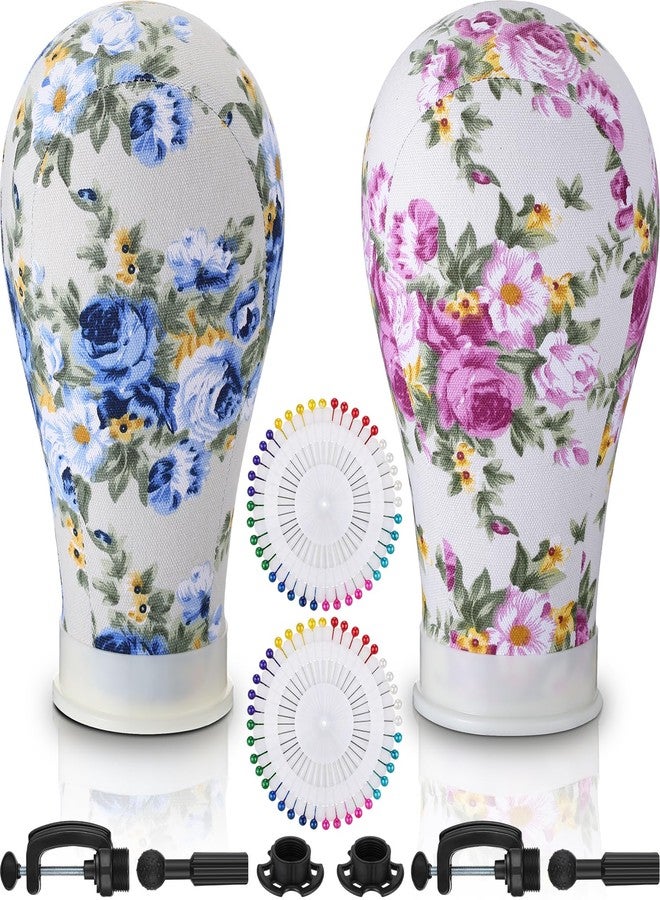 DoubleFill رؤوس مانيكان مزدوجة القطع من DoubleFill للشعر المستعار - رؤوس شعر مستعار من القماش مقاس 22 بوصة مع دبابيس تثبيت وحاملين بمشبك على شكل حرف C لصنع وعرض الشعر المستعار الدانتيل (زهري) - Image 1