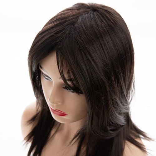 ASSU Long Straight Dark Brown Synthetic Hair Wig with Layered Bangs for Women | Natural-Looking Everyday & Party Wig | Includes Wig Cap | Comfortable & Stylish for Daily Use - Image 5