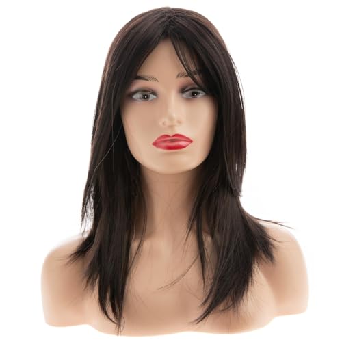 ASSU Long Straight Dark Brown Synthetic Hair Wig with Layered Bangs for Women | Natural-Looking Everyday & Party Wig | Includes Wig Cap | Comfortable & Stylish for Daily Use - Image 2