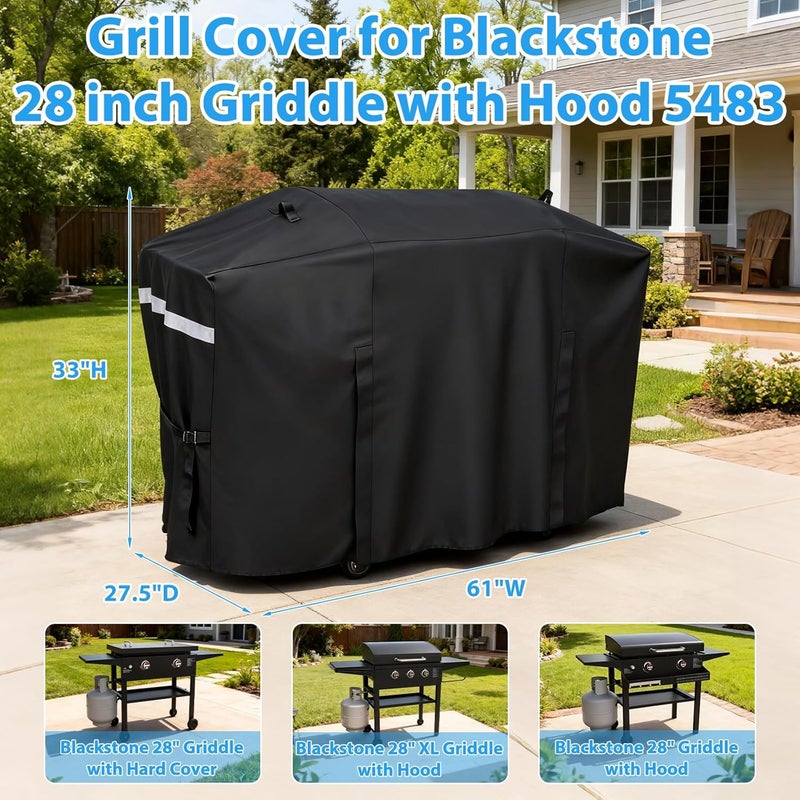 Utheer Grill Cover for Blackstone 28 inches Griddle Cooking Station with Hood Water Resistant, Upgraded Full-Length Heavy Duty 600D Waterproof Fabric Cover for Blackstone 5483 Griddle Cover - Image 2