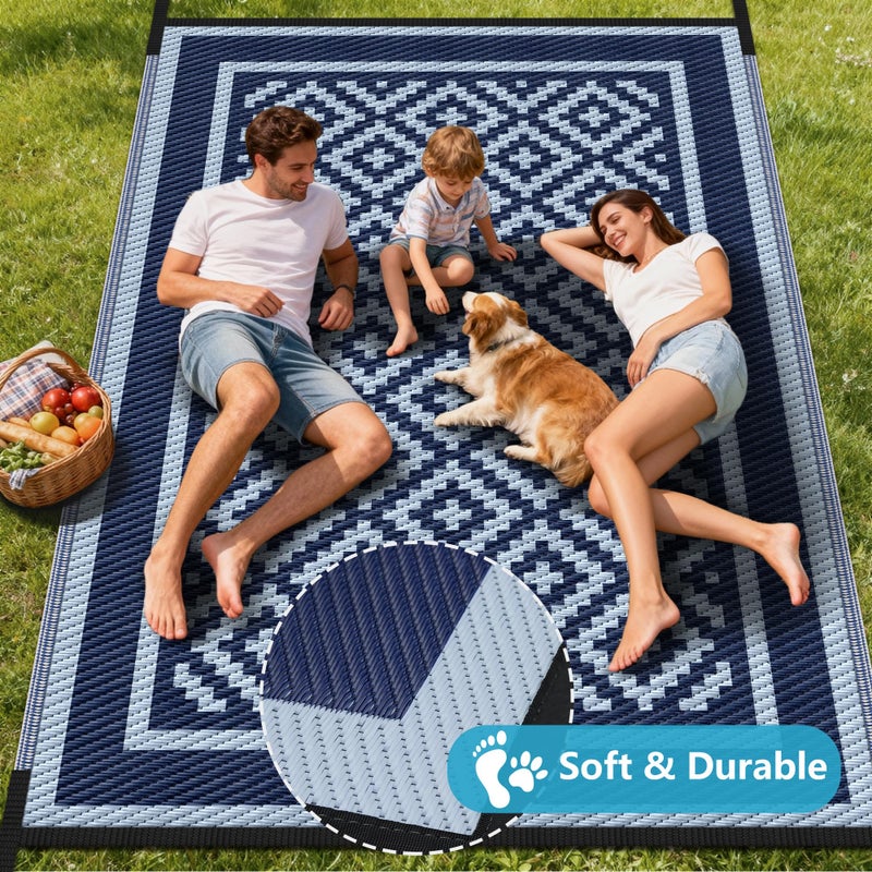 Kohree RV Outdoor Rug 9x12 Reversible, Waterproof Patio Mat with 4 Stakes & UV Fade Resistant, Non-Slip Outdoor Camping Mat for Deck, Picnic, Backyard, Includes Carry Bag (Blue) - Image 5