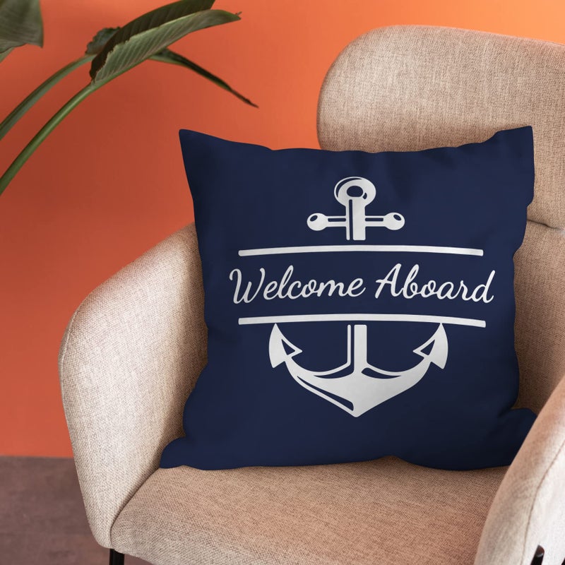 Burosev Welcome Aboard Soft Throw Pillow Cover  Navy Blue Boat Anchor Decorative Pillowcase  Nautical Sailing Farmhouse Decor Decorations for Home Bedroom Sofa Living Room(18 x 18 Inch) - Image 2