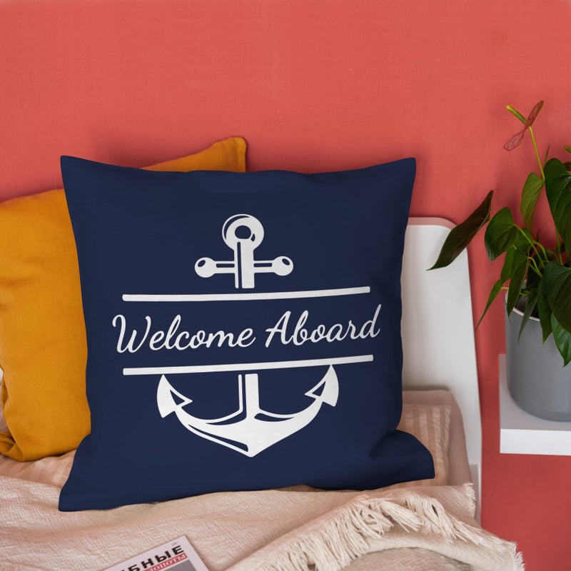 Burosev Welcome Aboard Soft Throw Pillow Cover  Navy Blue Boat Anchor Decorative Pillowcase  Nautical Sailing Farmhouse Decor Decorations for Home Bedroom Sofa Living Room(18 x 18 Inch) - Image 3