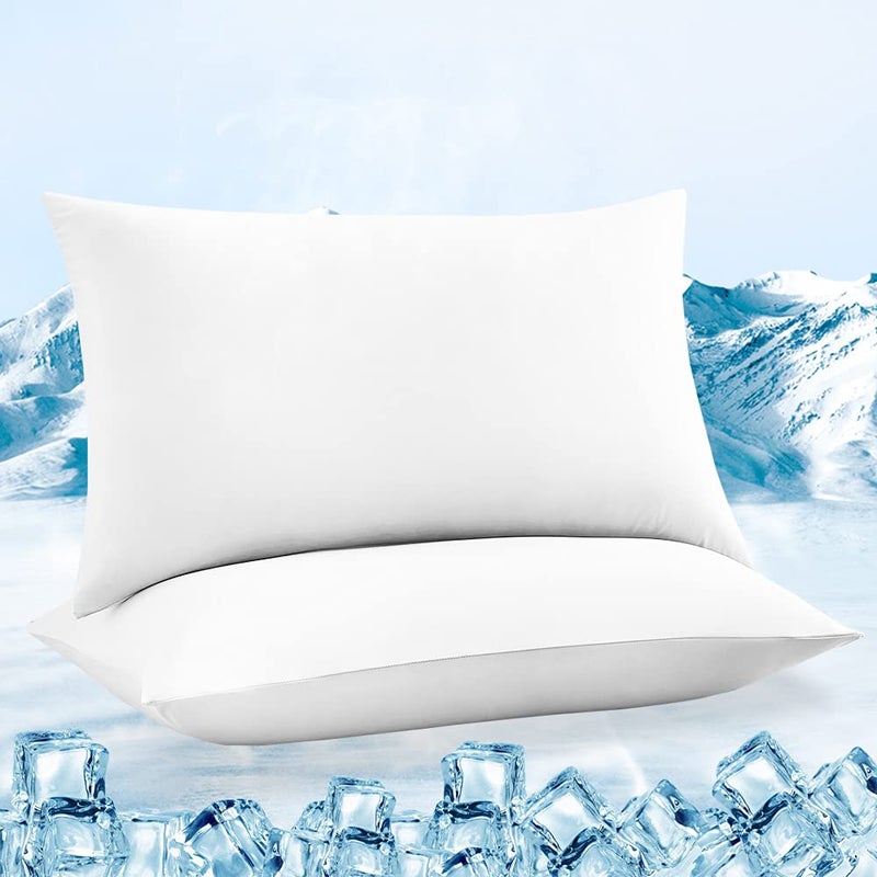 LUXEAR Cooling Pillow Cases, 2 Pack Ultra Cool Pillow Cases with Q-max 0.55 Arc-Chill Cooling Fiber for Hair Skin Hot Sleeper, Fit Standard & Queen Size Pillows - White - Image 1