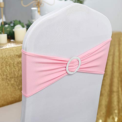 Peomeise 25pcs Pink Spandex Chair Sashes with Buckle Slider for Wedding, Party Decoration - Image 2