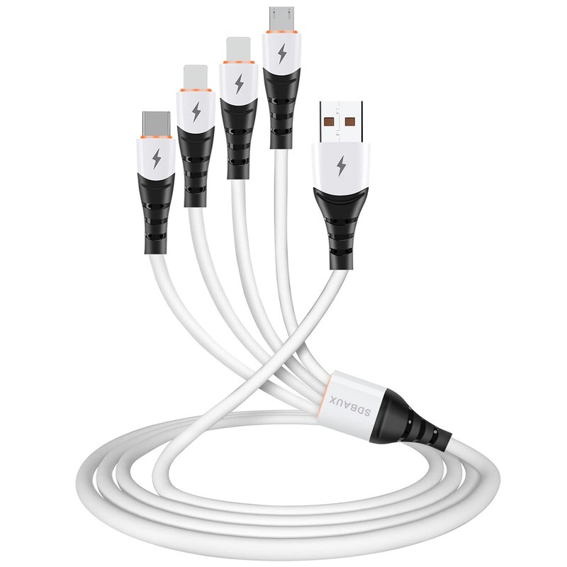 SDBAUX 4-in-1 Multi Charging Cable – USB A Fast Charger Cord for Type C, Micro USB, Dual Phone – 4FT Ivory White - Image 1