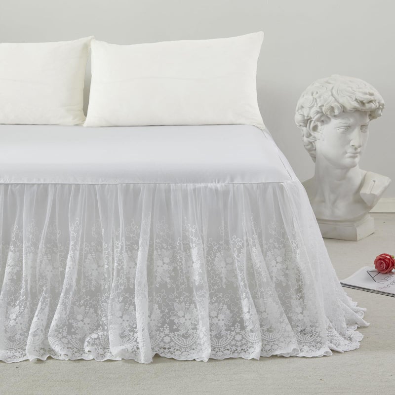 Brandream Brandream Lace Bed Skirt Queen Size Cream White 18 Inch Drop Romantic Dust Ruffle Split Corners Bed Sheets Cover Excellent Quality 