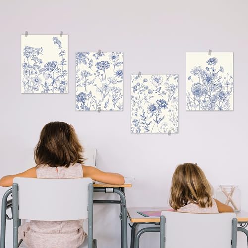 BESERH Chinoiserie Floral Wall Decor, Blue and White Floral Wall Art Prints, Grandmillennial Vintage Flower Posters for Home Bedroom Living Room, 8x10 Inches Set of 4 Unframed - Image 5