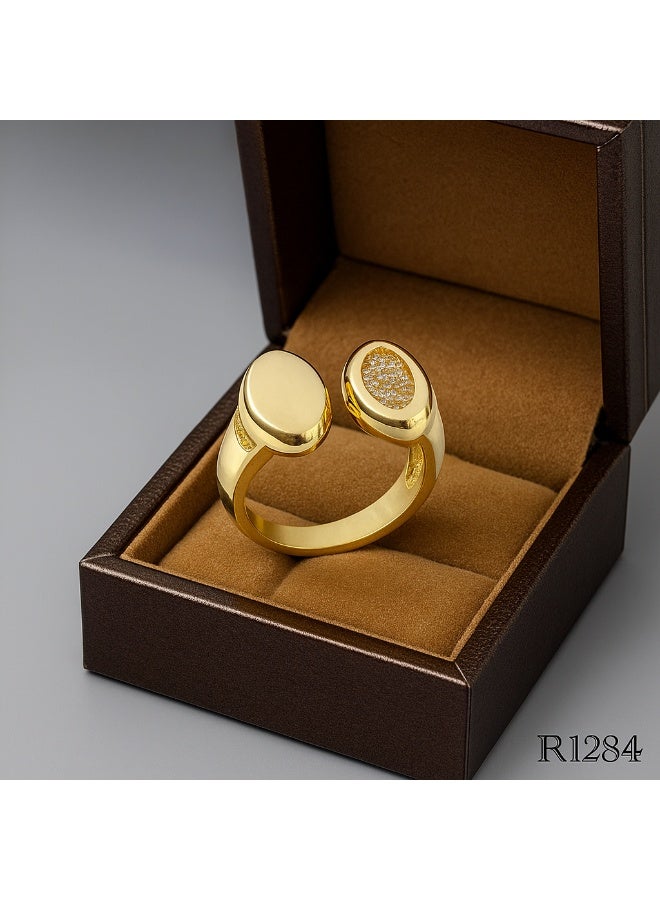 3Diamonds Gold-Plated Open Ring – Dual Oval Top with Pave Zircon Details - Image 1
