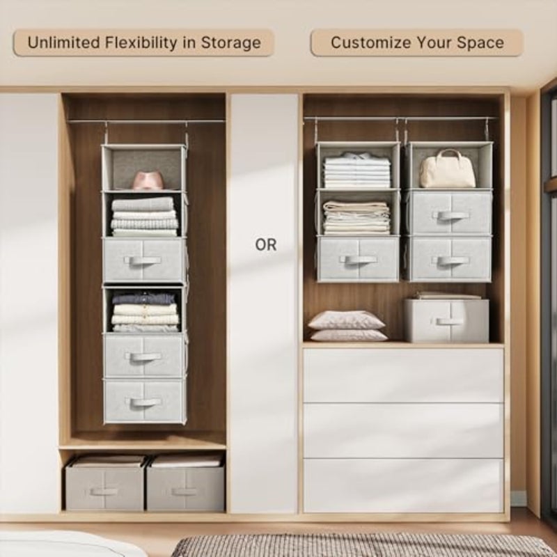 6-Shelf Hanging Closet Organizer with 3 Drawers, 2 Separable 3-Shelf Closet Organizers and Storage for Wardrobe Organization, Hanging Dresser for Nursury and Dorm Clothes Organizer - Image 5