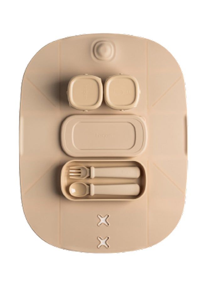 hegen PPSU Mealtime Starter Kit with Foldable Placemat Taupe - Silicone, Feeding Set, Safe for Baby, Travel-Friendly, Easy Cleanup - Includes 2x 60ml PPSU Storage, 1x Fork & Spoon Set, 1x Placemat - Image 2