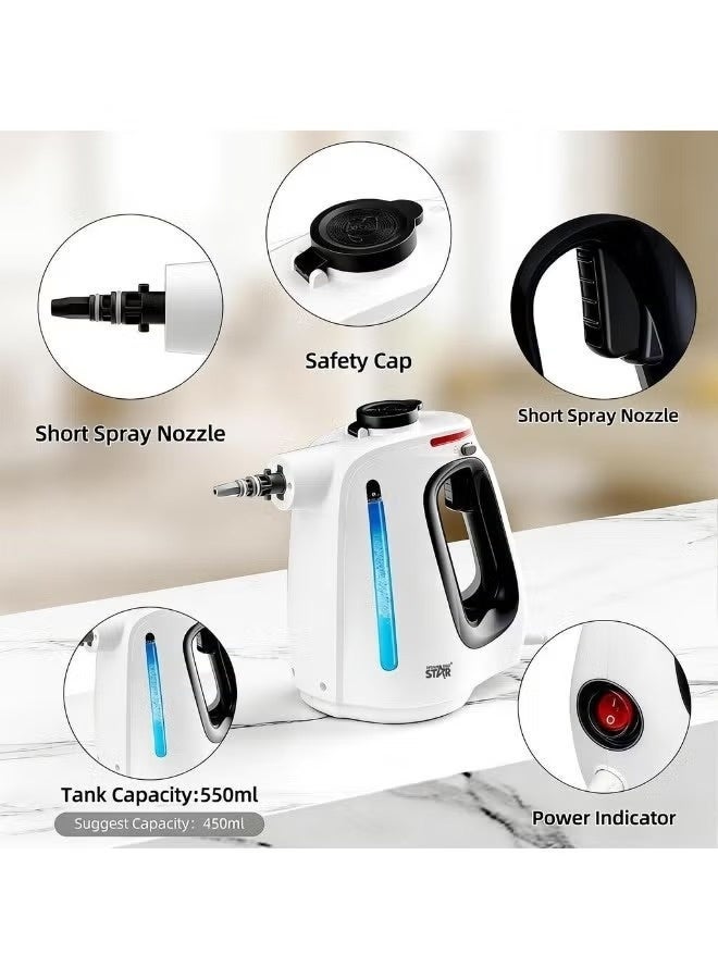 WINNING STAR ST-4607 1350W Handheld Steam Cleaner | 20-Second Fast Heat-Up | Multi-Purpose Steamer for Fabrics, Sofas, Carpets & Upholstery | 9-Piece Accessory Kit & 500ml Tank for Deep Home & Car Cleaning - Image 5