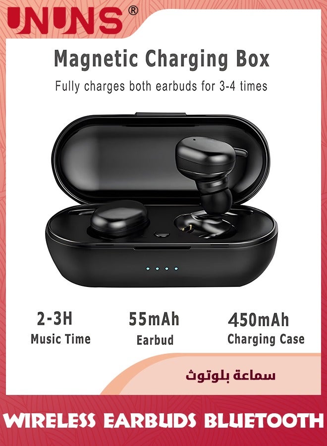 UNUNS Wireless Earbuds Bluetooth Headphones With Charging Case,32H Playback,In-Ear Earphones Waterproof Buds Built Mic Stereo Bass For iPhone Samsung Android Sport Workout Gym,Black - Image 2