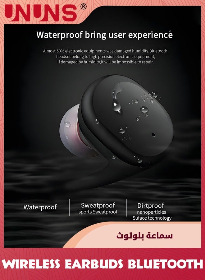 UNUNS Wireless Earbuds Bluetooth Headphones With Charging Case,32H Playback,In-Ear Earphones Waterproof Buds Built Mic Stereo Bass For iPhone Samsung Android Sport Workout Gym,Black - Image 3