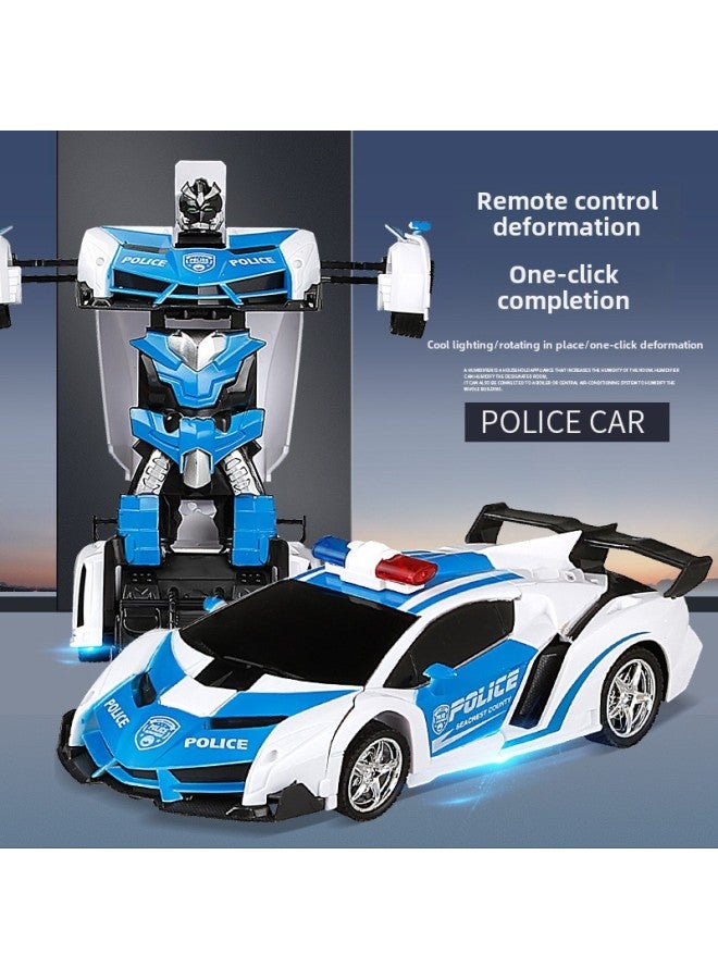Deformation Remote Control Car One-button Remote Control Deformation Car Electric Diamond Deformation Robot Boy Children Toy Car-Color:Blue Cloth ]-Proportion:1:18  - Image 3