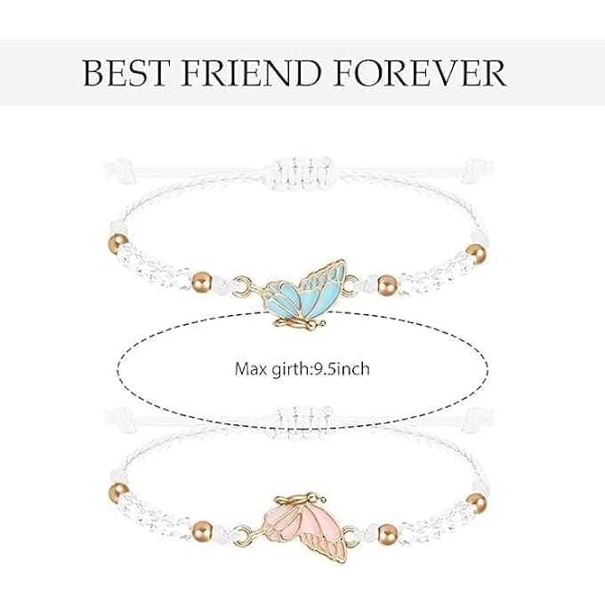 rayihni Best Friend Bracelets For 2 Butterfly Matching, Bff Bracelets, Adjustable Strand Bracelets, Handmade Braided Rope, Friendship Bracelets, Jewelry Gifts, For Teen, Girls, Women, Couples, Girlfriend - Image 5