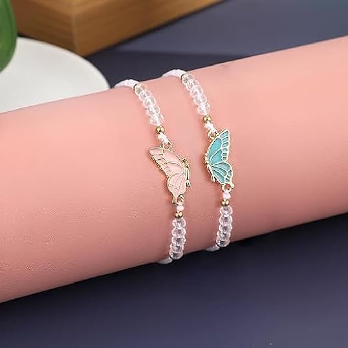 rayihni Best Friend Bracelets For 2 Butterfly Matching, Bff Bracelets, Adjustable Strand Bracelets, Handmade Braided Rope, Friendship Bracelets, Jewelry Gifts, For Teen, Girls, Women, Couples, Girlfriend - Image 3