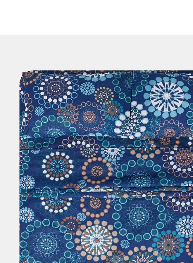 White Rose 4PCS Double Bedsheet Set Cotton Blended 128TC Premium Quality Breathable & Soft Golden 1 Double Flat Sheet 229x254 cm, 1 Double Fitted Sheet 200x200cm & 2 Pillowcases 51x76 cm Printed Design - Image 1