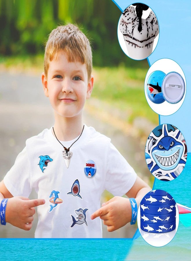 جيريفي مجموعة هدايا حفلات القرش من جيريفاي، 110 قطعة، سلاسل مفاتيح، قلادات أسنان، أساور سيليكون، دبابيس أزرار، حقائب هدايا وملصقات لأعياد الميلاد، لوازم حفلات القرش، المحيط، البحر - Image 3