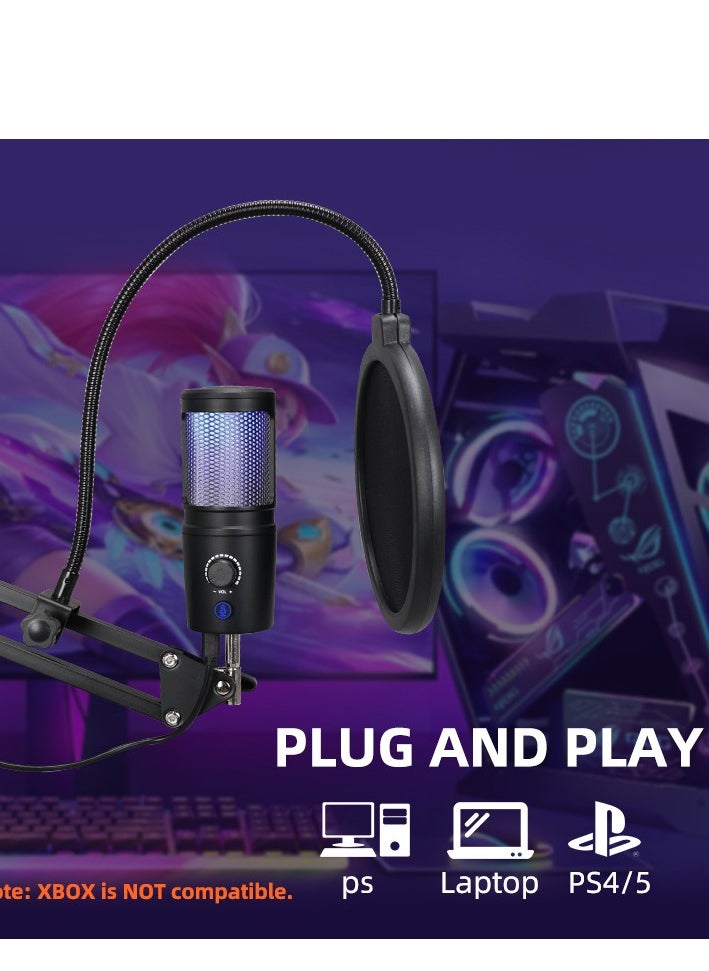 Generic Universal gaming microphone, USB PC microphone for streaming, podcasting, recording, capacitive computer desktop microphone On Mac/PS4/PS5, with RGB control, mute touch, headphone jack, blowout cover, vertical AmpliGame A8  - Image 2