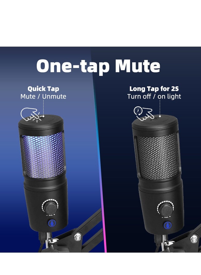 Generic Universal gaming microphone, USB PC microphone for streaming, podcasting, recording, capacitive computer desktop microphone On Mac/PS4/PS5, with RGB control, mute touch, headphone jack, blowout cover, vertical AmpliGame A8  - Image 4