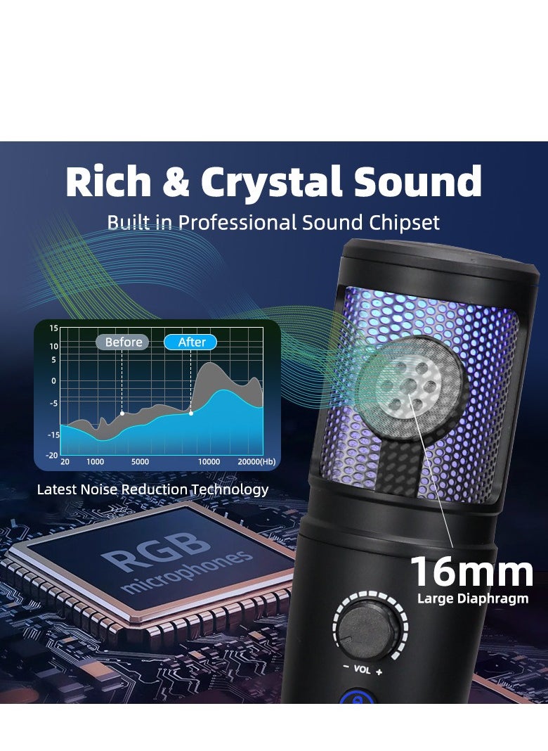 Generic Universal gaming microphone, USB PC microphone for streaming, podcasting, recording, capacitive computer desktop microphone On Mac/PS4/PS5, with RGB control, mute touch, headphone jack, blowout cover, vertical AmpliGame A8  - Image 5