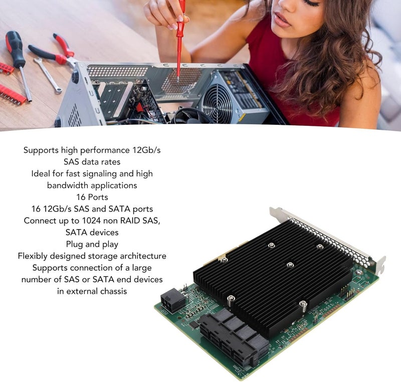 LSI HBA Raid Controllers, LSI SAS 9300 16I HBA Card 12Gbps 16 SATA SAS Port HBA Controller Card for for Linux for VMware for Freebsd - Image 2
