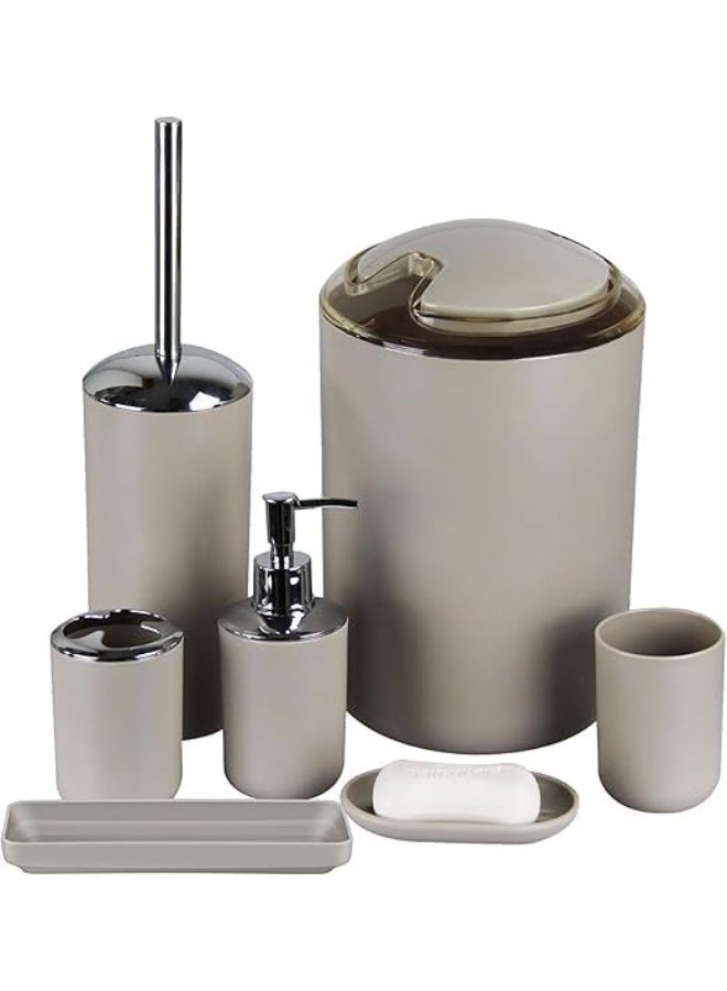 Bathroom Accessories Set, 6-Piece Plastic Gift Set, Toothbrush Holder, Toothbrush Cup, soap Dispenser, soap Dish, Toilet Brush Holder, Trash can(Apricot) - Image 1