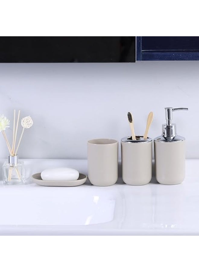 Bathroom Accessories Set, 6-Piece Plastic Gift Set, Toothbrush Holder, Toothbrush Cup, soap Dispenser, soap Dish, Toilet Brush Holder, Trash can(Apricot) - Image 2