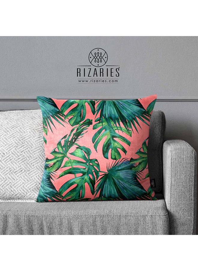 RIZARIES Super Soft Pink Tropical Leaves Throw Cushion - Image 2